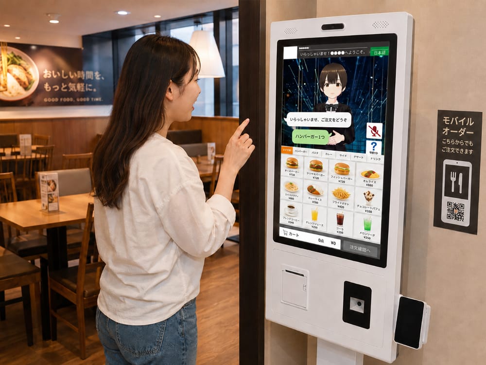 AIアバターがお客様を認識して接客するシーン
