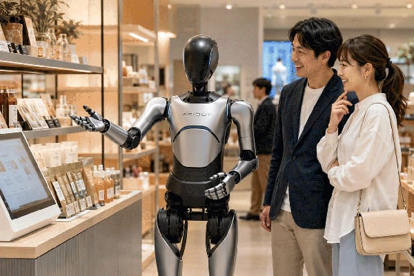 AICO搭載ロボットによる店舗接客の使用イメージ