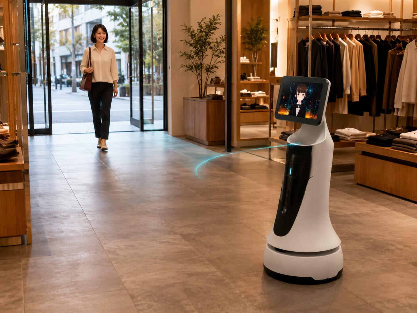 来訪者を検知して近づくロボット
